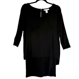 WHBM Women’s Double Draped Tunic Top Scoop Neck 3/4 Cuff Sleeve Blk/Silver Zip M